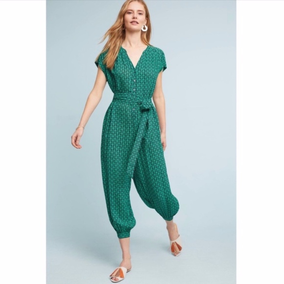 anthropologie green jumpsuit